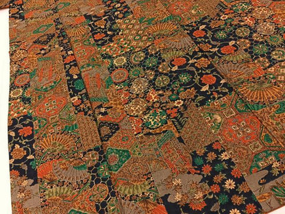 平和屋着物■上質な小紋　紬地　御所車扇面花文　正絹　逸品　BAAY8373hj
