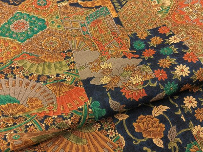平和屋着物■上質な小紋　紬地　御所車扇面花文　正絹　逸品　BAAY8373hj