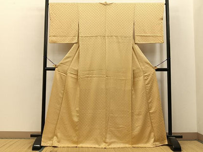 平和屋着物●上質な色無地　青海波地紋　浅黄色　正絹　逸品　BAAY8378hj