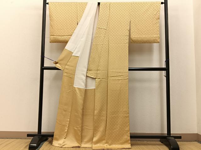 平和屋着物●上質な色無地　青海波地紋　浅黄色　正絹　逸品　BAAY8378hj