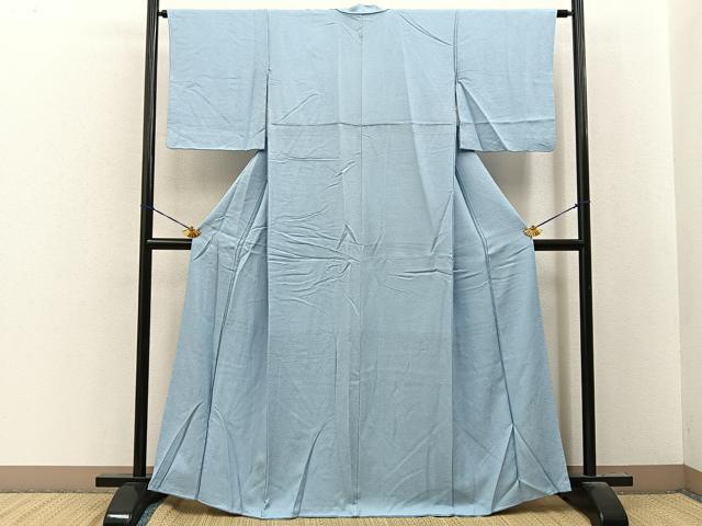 平和屋着物●上質な色無地　作家物　京草木染　紗綾形地紋　水色　正絹　逸品　BAAY8380hj