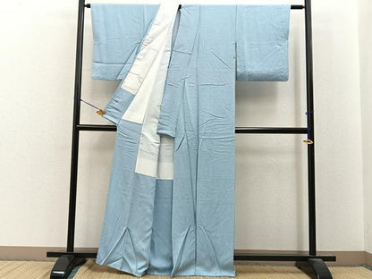 平和屋着物●上質な色無地　作家物　京草木染　紗綾形地紋　水色　正絹　逸品　BAAY8380hj