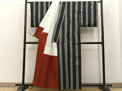 平和屋着物■上質な紬　間道　正絹　逸品　BAAY8382hj