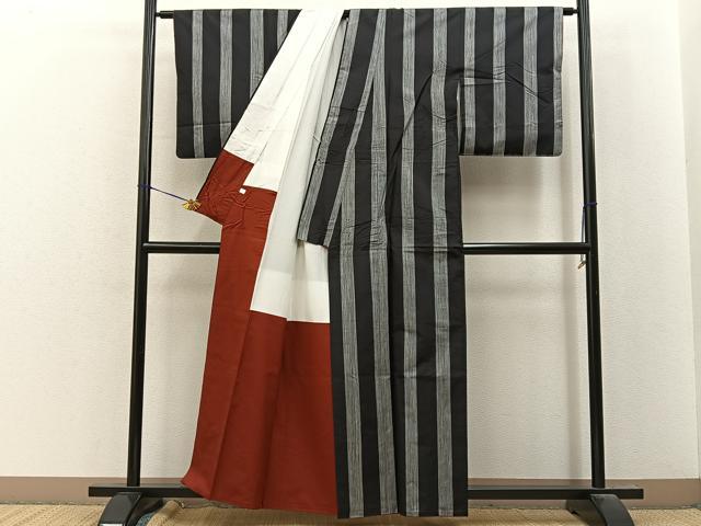 平和屋着物■上質な紬　間道　正絹　逸品　BAAY8382hj