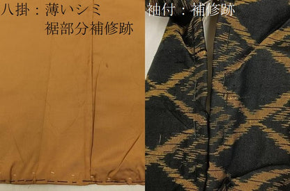 平和屋着物■上質な紬　菱松葉　黒地　正絹　逸品　BAAY8383hj