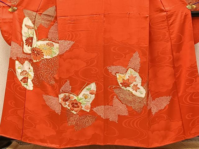 平和屋着物■豪華振袖　絞り　駒刺繍　花蝶文　金彩　正絹　逸品　BAAY8397hj