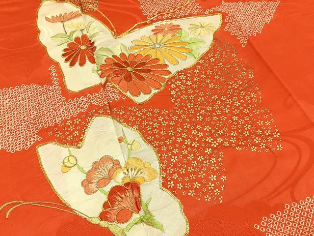 平和屋着物■豪華振袖　絞り　駒刺繍　花蝶文　金彩　正絹　逸品　BAAY8397hj