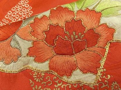 平和屋着物■豪華振袖　絞り　駒刺繍　花蝶文　金彩　正絹　逸品　BAAY8397hj