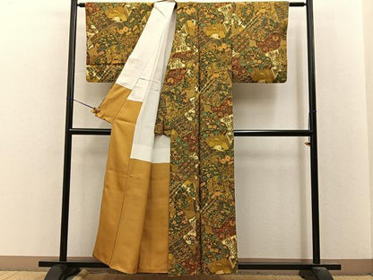 平和屋着物■上質な小紋　花鳥絵皿文　正絹　逸品　BAAY8398hj