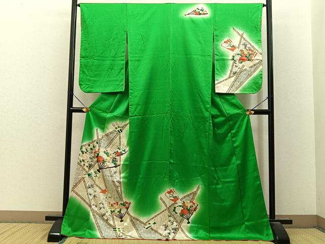 平和屋着物■訪問着　扇面花文　暈し染め　金彩　正絹　逸品　BAAY8400hj