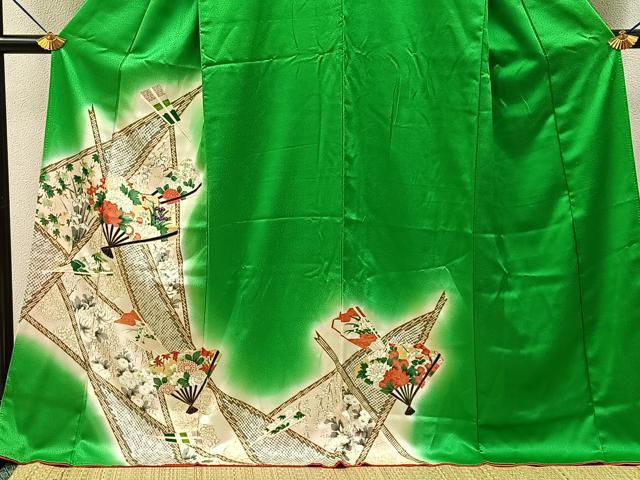 平和屋着物■訪問着　扇面花文　暈し染め　金彩　正絹　逸品　BAAY8400hj