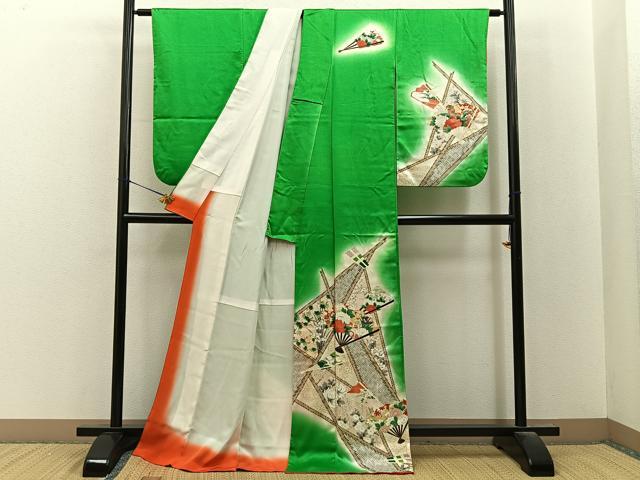 平和屋着物■訪問着　扇面花文　暈し染め　金彩　正絹　逸品　BAAY8400hj