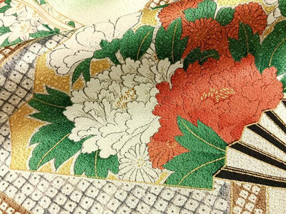平和屋着物■訪問着　扇面花文　暈し染め　金彩　正絹　逸品　BAAY8400hj