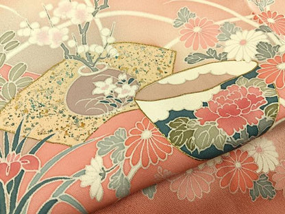 平和屋着物■訪問着　陶器花文　暈し染め　金銀彩　正絹　逸品　BAAY8405hj