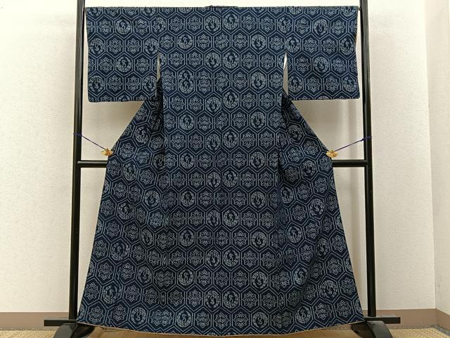 平和屋着物●弓浜絣　飛鶴亀甲松文　綿　逸品　BAAY8414hj