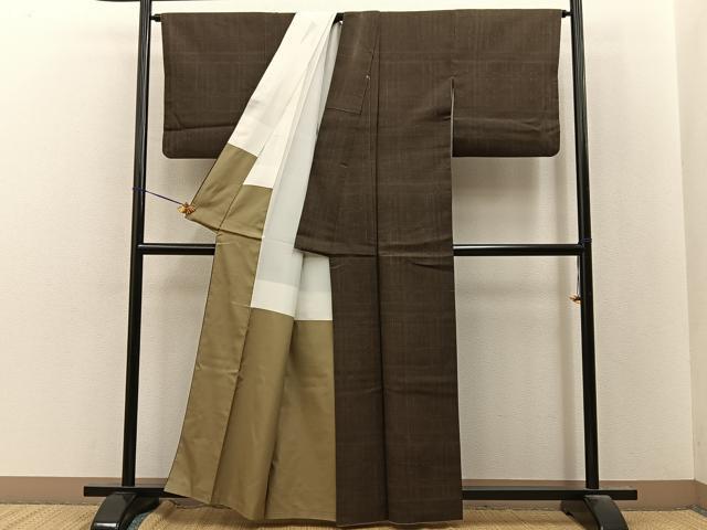 平和屋着物■上質な紬　格子柄　正絹　逸品　BAAY8419hj