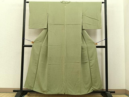 平和屋着物●上質な色無地　若葉色　鬼しぼ縮緬　正絹　逸品　BAAY8424hj