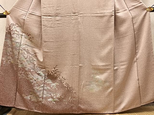 平和屋着物■訪問着　刺繍　流水草花文　金銀彩　正絹　逸品　未使用　BAAY8426hj