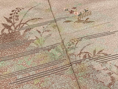 平和屋着物■訪問着　刺繍　流水草花文　金銀彩　正絹　逸品　未使用　BAAY8426hj