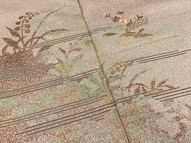 平和屋着物■訪問着　刺繍　流水草花文　金銀彩　正絹　逸品　未使用　BAAY8426hj