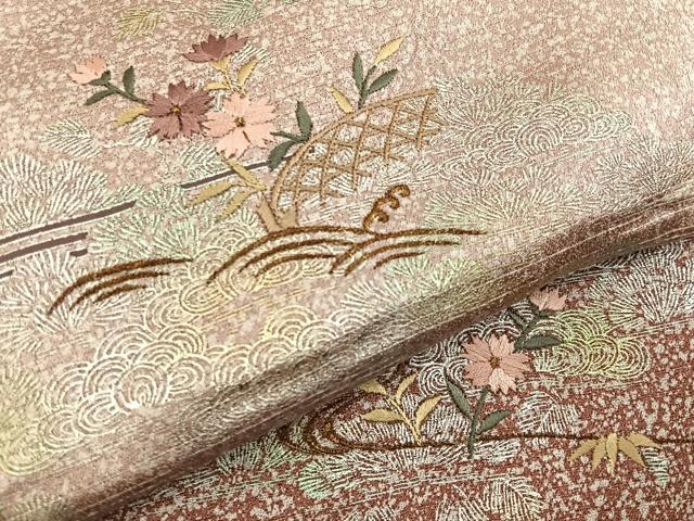 平和屋着物■訪問着　刺繍　流水草花文　金銀彩　正絹　逸品　未使用　BAAY8426hj