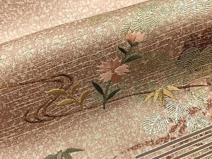 平和屋着物■訪問着　刺繍　流水草花文　金銀彩　正絹　逸品　未使用　BAAY8426hj