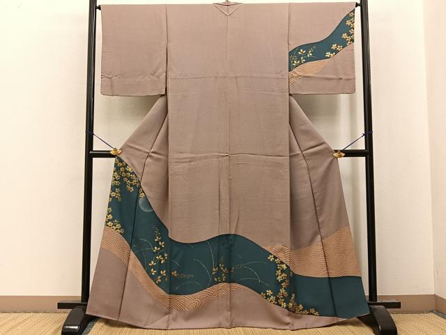 平和屋着物●訪問着　流水草花文　金銀彩　正絹　逸品　BAAY8428hj