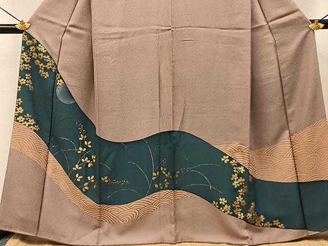 平和屋着物●訪問着　流水草花文　金銀彩　正絹　逸品　BAAY8428hj