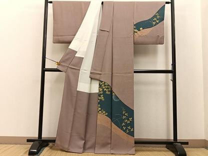 平和屋着物●訪問着　流水草花文　金銀彩　正絹　逸品　BAAY8428hj