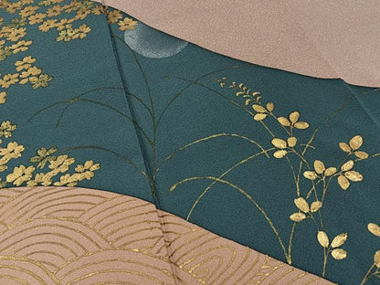 平和屋着物●訪問着　流水草花文　金銀彩　正絹　逸品　BAAY8428hj