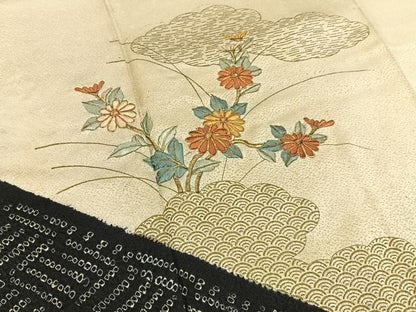 平和屋着物■訪問着　絞り　駒刺繍　雲取菊文　金彩　正絹　逸品　BAAY8429hj