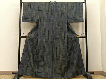 平和屋着物■上質な紬　幾何学文様　正絹　逸品　BAAY8433hj