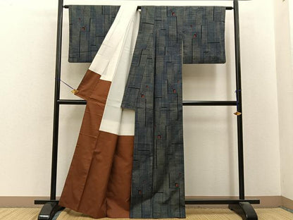 平和屋着物■上質な紬　幾何学文様　正絹　逸品　BAAY8433hj
