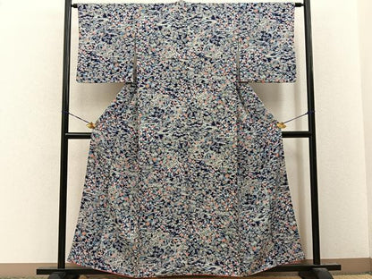 平和屋着物■上質な小紋　御所解文　濃紺地　正絹　逸品　BAAY8436hj