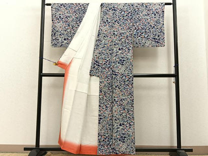 平和屋着物■上質な小紋　御所解文　濃紺地　正絹　逸品　BAAY8436hj