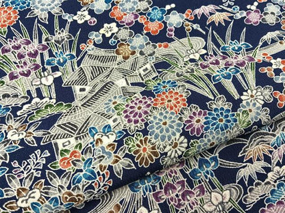平和屋着物■上質な小紋　御所解文　濃紺地　正絹　逸品　BAAY8436hj