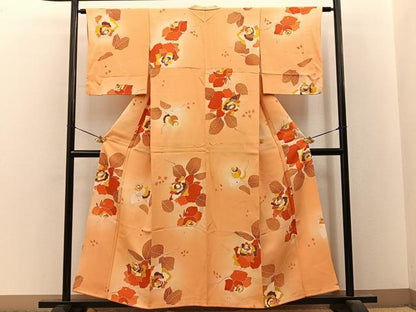 平和屋着物■上質な小紋　薔薇　暈し染め　金彩　正絹　逸品　BAAY8438hj