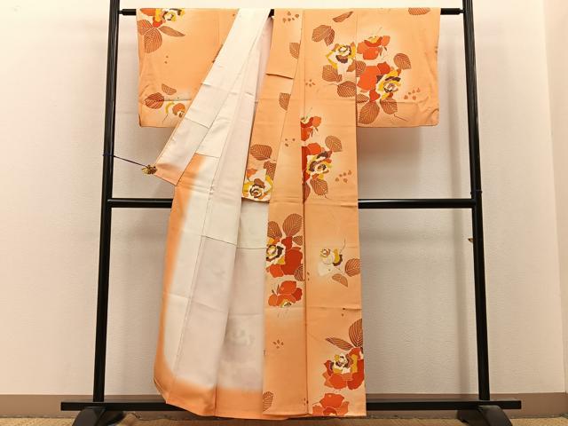平和屋着物■上質な小紋　薔薇　暈し染め　金彩　正絹　逸品　BAAY8438hj