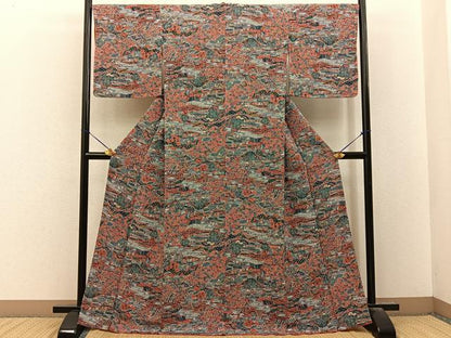 平和屋着物■上質な小紋　型染め　御所解文　鬼しぼ縮緬　正絹　逸品　BAAY8443hj