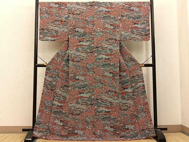 平和屋着物■上質な小紋　型染め　御所解文　鬼しぼ縮緬　正絹　逸品　BAAY8443hj