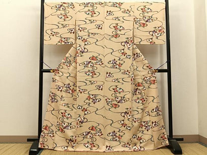 平和屋着物■上質な小紋　型染め　流水椿文　正絹　逸品　BAAY8444hj
