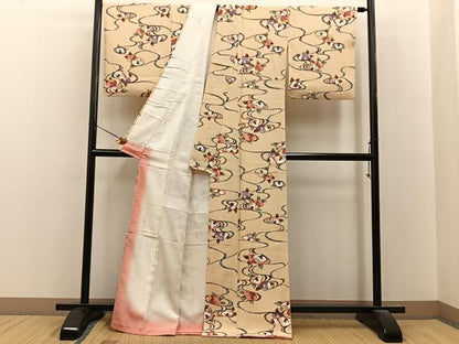平和屋着物■上質な小紋　型染め　流水椿文　正絹　逸品　BAAY8444hj