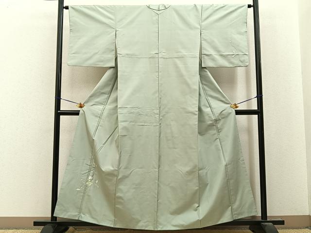 平和屋着物■訪問着　紬地　総刺繍　草花文　正絹　逸品　BAAY8445hj