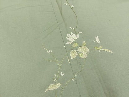 平和屋着物■訪問着　紬地　総刺繍　草花文　正絹　逸品　BAAY8445hj