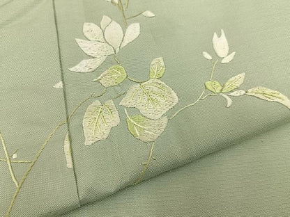 平和屋着物■訪問着　紬地　総刺繍　草花文　正絹　逸品　BAAY8445hj