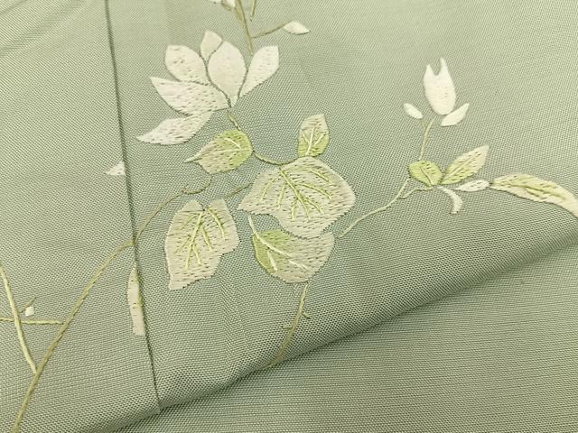 平和屋着物■訪問着　紬地　総刺繍　草花文　正絹　逸品　BAAY8445hj