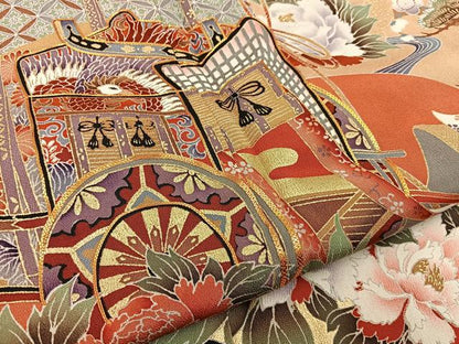 平和屋着物■豪華黒留袖　駒刺繍　御所車花文　金彩　正絹　逸品　BAAY8447hj