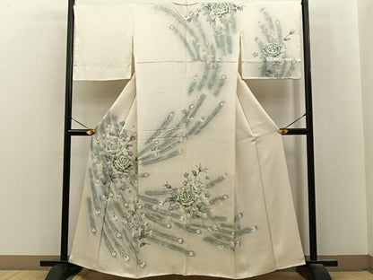 平和屋着物■訪問着　孔雀羽花文　暈し染め　銀彩　正絹　逸品　BAAY8450hj