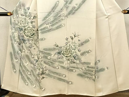 平和屋着物■訪問着　孔雀羽花文　暈し染め　銀彩　正絹　逸品　BAAY8450hj