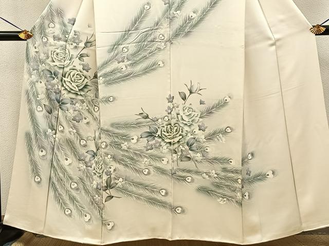 平和屋着物■訪問着　孔雀羽花文　暈し染め　銀彩　正絹　逸品　BAAY8450hj